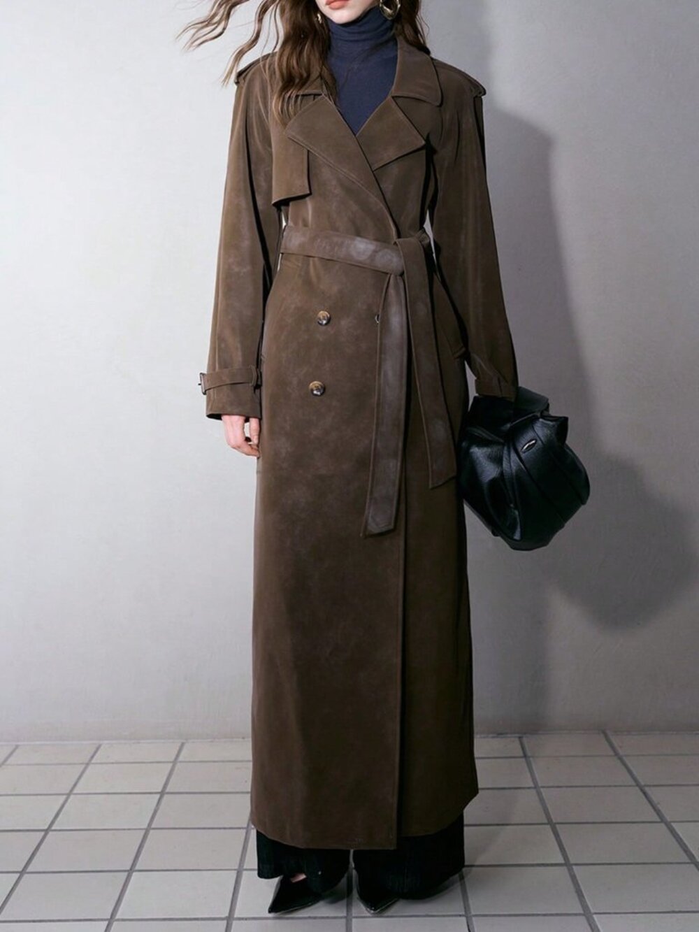 Mocha Brown Elegant Women's Long Trench Coat